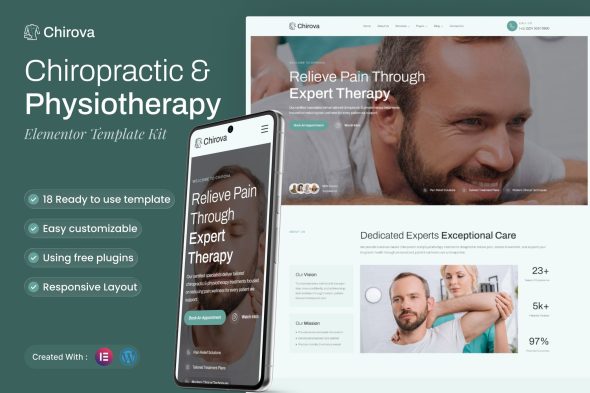 Chirova  – Chiropractic & Physiotherapy Elementor Template Kit