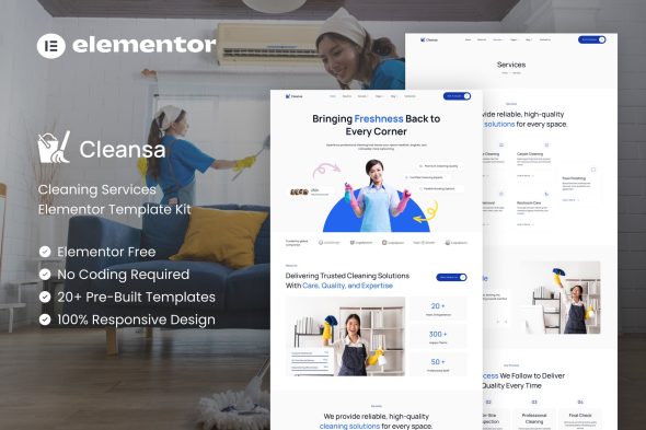 Cleansa  – Cleaning Services Elementor Template Kit