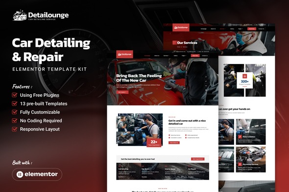 Detailounge  – Car Detailing & Repair Service Elementor Template Kit
