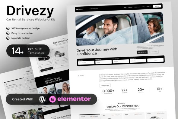 Drivezy  – Car Rental Services Elementor Template Kit