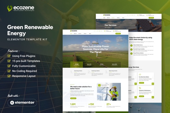 Ecozene  – Green Renewable Energy Elementor Template Kit