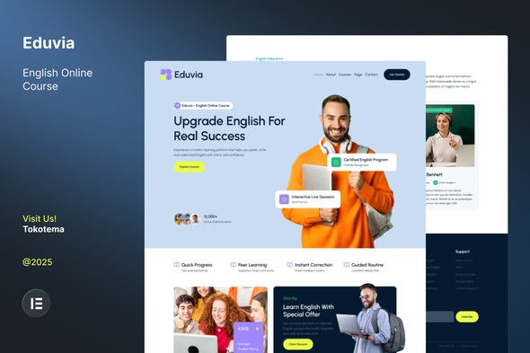 Eduvia  – English Online Course Website Elementor Template Kit