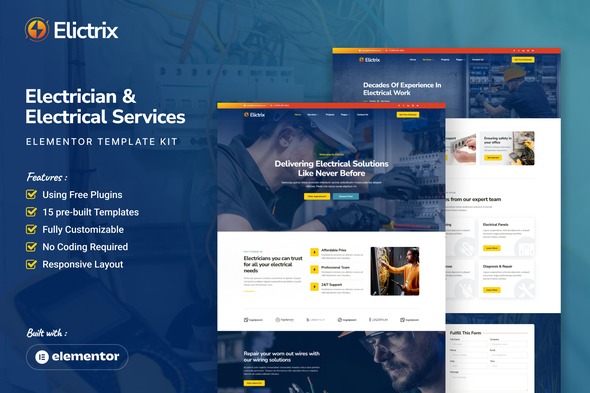 Elictrix  – Electrician & Electrical Services Elementor Template Kit