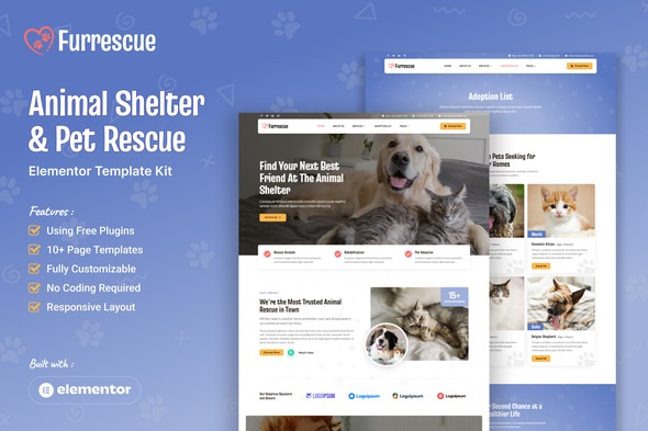 Furrescue  – Animal Shelter & Pet Rescue Elementor Template Kit