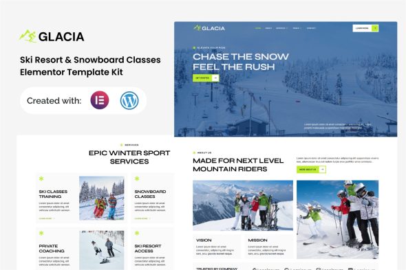 Glacia  – Ski Resort & Snowboard Classes Elementor Template Kit