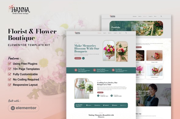 Hanna  – Florist & Flower Boutique Elementor Template Kit