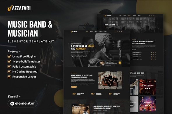 Jazzafari  – Music Band & Musician Elementor Template Kit