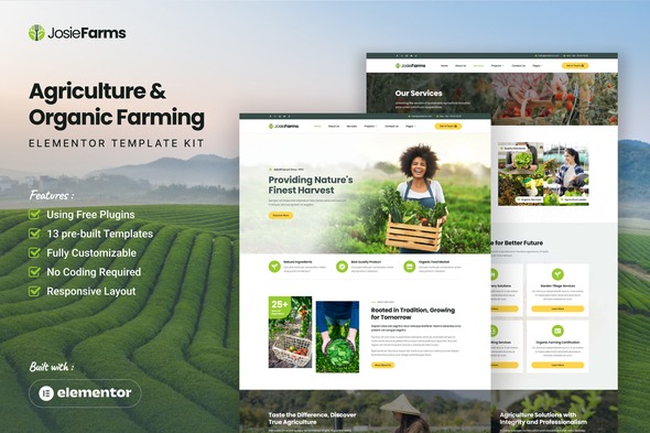JosieFarms  – Agriculture & Organic Farming Elementor Template Kit