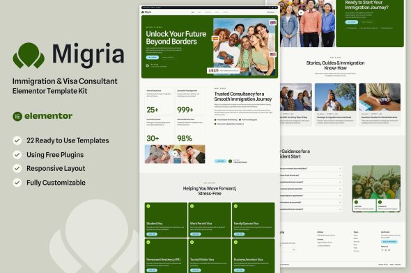 Migria  – Immigration & Visa Consultant Elementor Template Kit