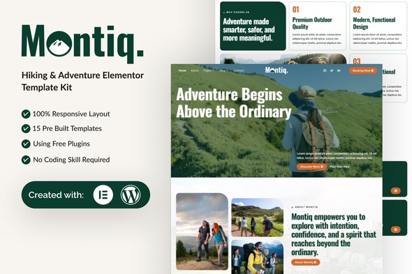 Montiq  – Hiking & Adventure Elementor Template Kit