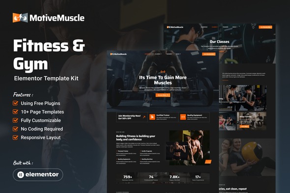 MotiveMuscle  – Fitness & Gym Elementor Template Kit