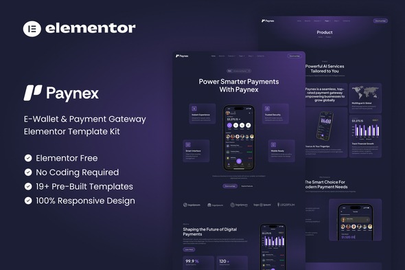 Paynex  – E-Wallet & Payment Gateway Elementor Template Kit