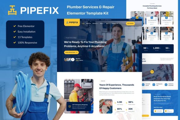Pipefix  – Plumber & Repair Services Elementor Template Kit
