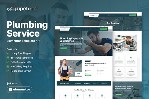 Pipefixed  – Plumbing Service Elementor Template Kit