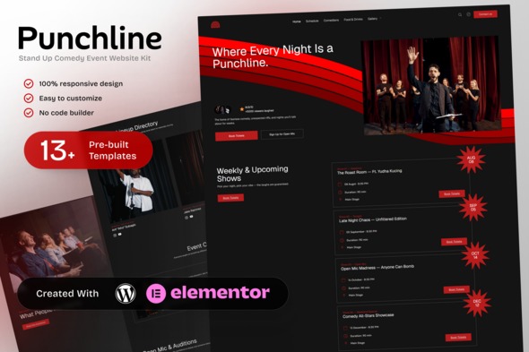 Punchline  – Stand Up Comedy & Event Elementor Template Kit