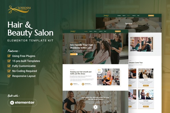 Scissoria  – Hair & Beauty Salon Elementor Template Kit