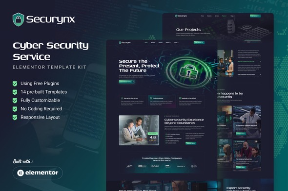 Securynx  – Cyber Security Services Elementor Template Kit