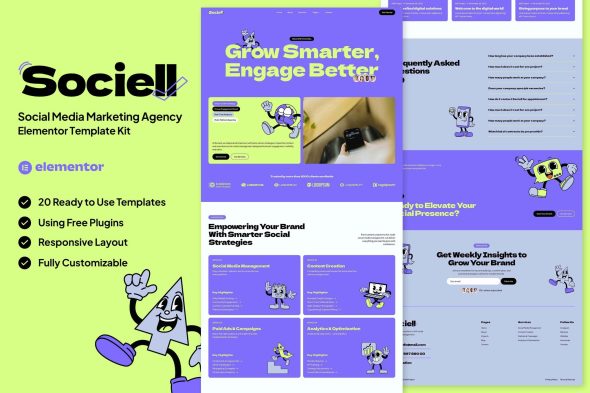 Sociell  – Kit de plantillas Elementor para agencia de marketing en redes sociales