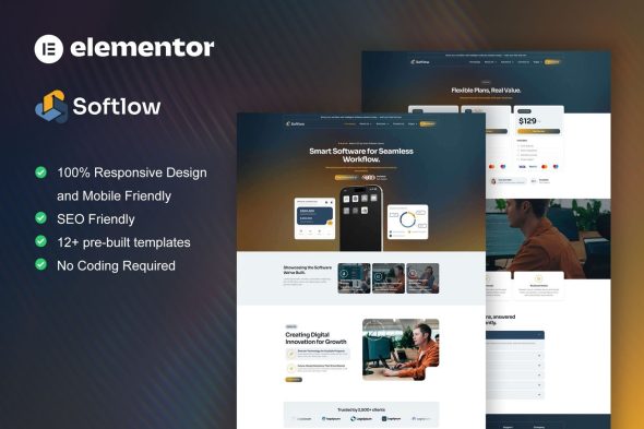 Softlow  – Technology & Software Company Elementor Template Kit