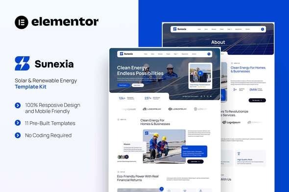 Sunexia  – Solar & Renewable Energy Elementor Template Kit