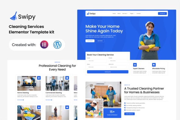 Swipy  – Cleaning Services Elementor Template kit