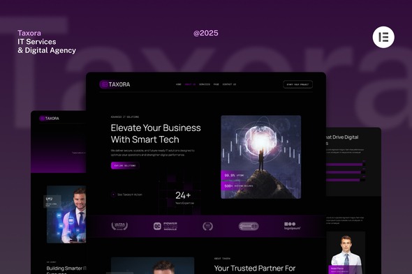 Taxora  – Dark IT Services Digital Agency Website Elementor Kit