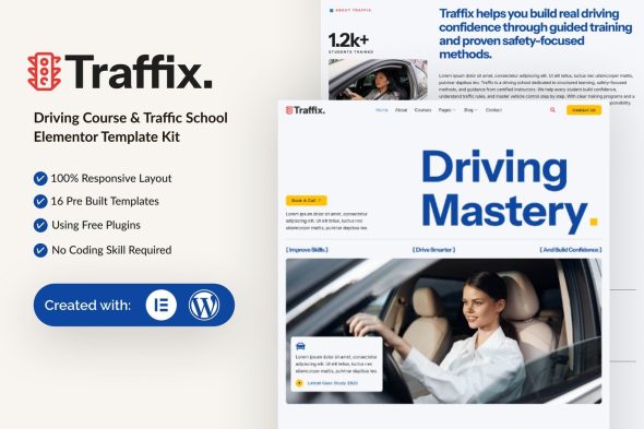 Traffix  – Driving Course & Traffic School Elementor Template Kit