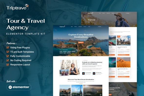 Triptrave  – Tour & Travel Agency Elementor Template Kit