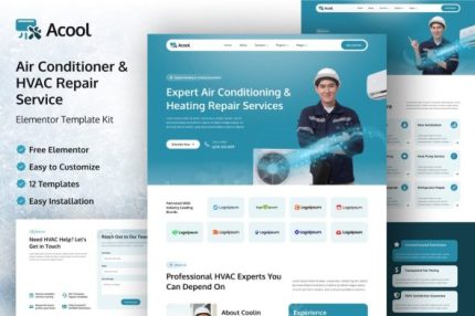 Acool - Air Conditioner & HVAC Repair Service Elementor Template Kit