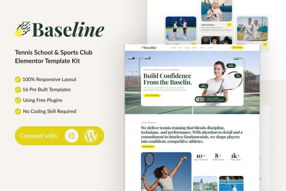 Baseline  – Tennis School & Sports Club Elementor Template Kit