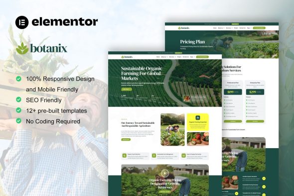 Botanix  – Agriculture & Organic Farming Elementor Pro Template Kit
