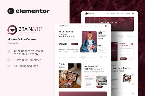 Brainery  – School Online Courses Elementor Template Kit
