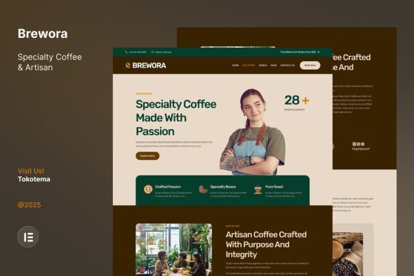 Brewora  – Specialty Coffee & Artisan Website Elementor Template Kit