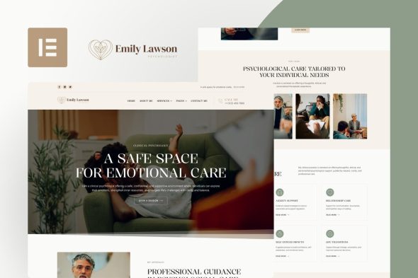 EmilyLawson  – Psychologist & Counsellor Elementor Template Kit