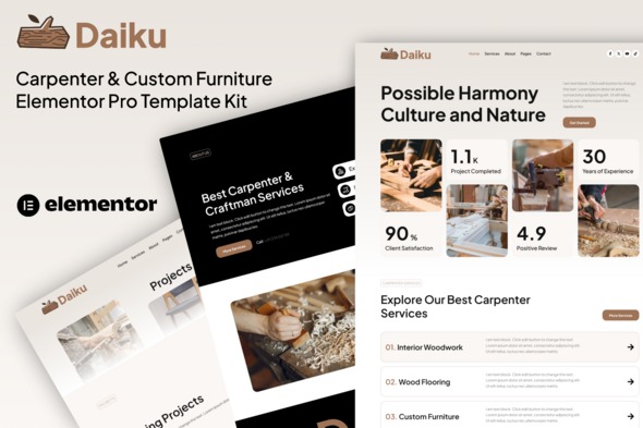 Daiku  – Carpenter & Custom Furniture Elementor Pro Template Kit
