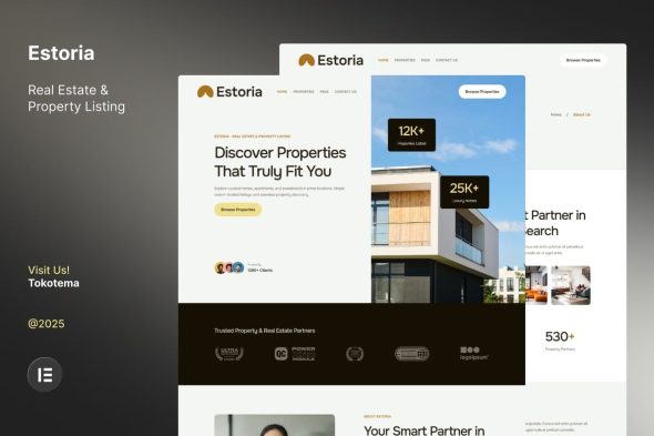 Estoria  – Real Estate & Property Listing Website Elementor Template Kit