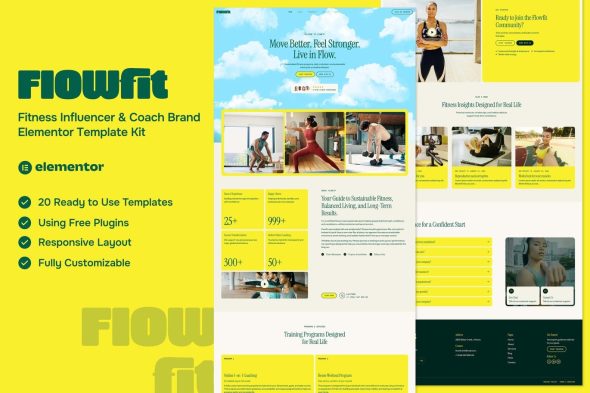 Flowfit  – Fitness Influencer & Coach Brand Elementor Template Kit
