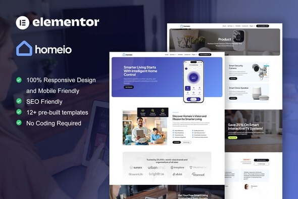 Homeio  – Smart Home & Technology Services Elementor Pro Template Kit