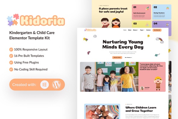 Kidoria  – Kindergarten & Child Care Elementor Template Kit