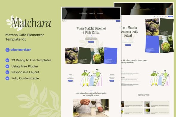 Matchara  – Matcha Cafe Elementor Template Kit