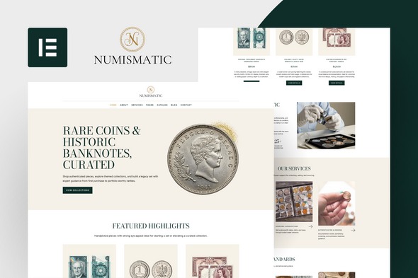 Numismatic  – Rare Coins & Banknotes Elementor Template Kit