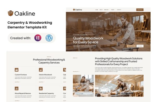 Oakline  – Carpentry & Woodworking Elementor Template Kit