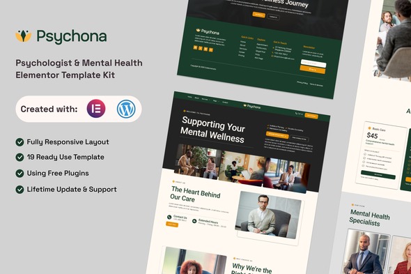 Psychona  – Psychologist & Mental Health Elementor Template Kit