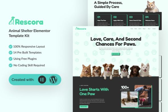Rescora  – Animal Shelter Elementor Template Kit