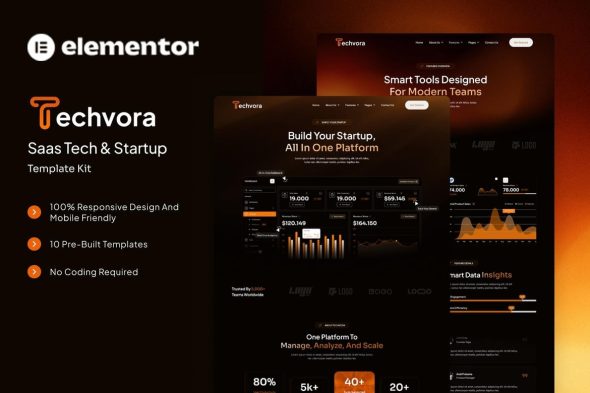 Techvora  – Saas Tech & Startup Elementor Template Kit