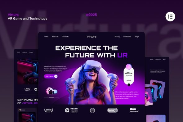 Virtura  – VR Game and Technology Website Elementor Template Kits