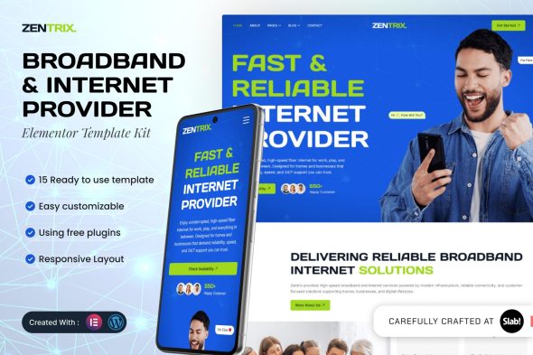 Zentrix  – Broadband & Internet Provider Elementor Template Kit