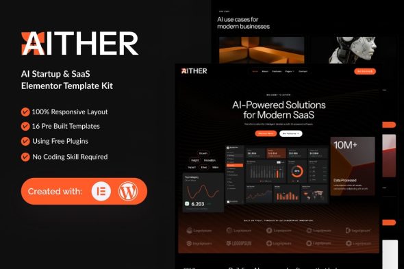 Aither  – AI Startup & SaaS Elementor Template Kit