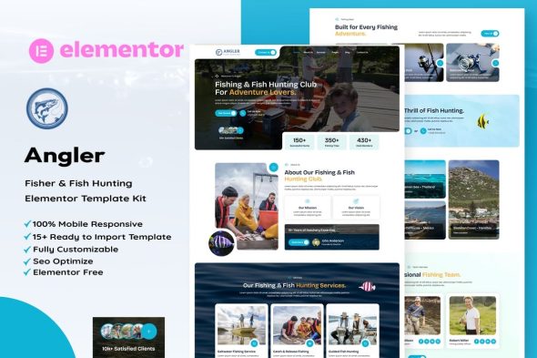 Angler  – Fishing & Fish Hunting Elementor Template Kit