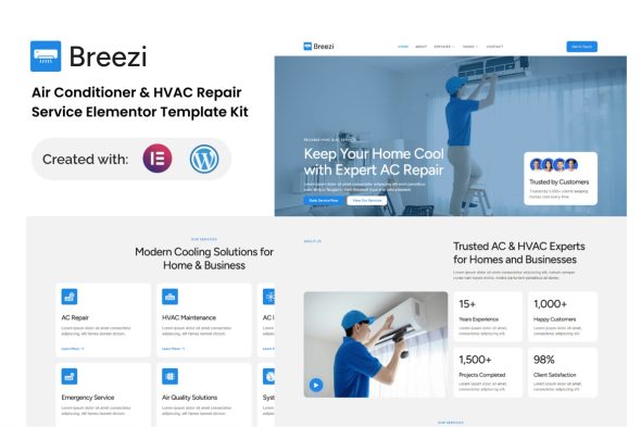 Breezi  – Air Conditioner & HVAC Repair Service Elementor Template Kit